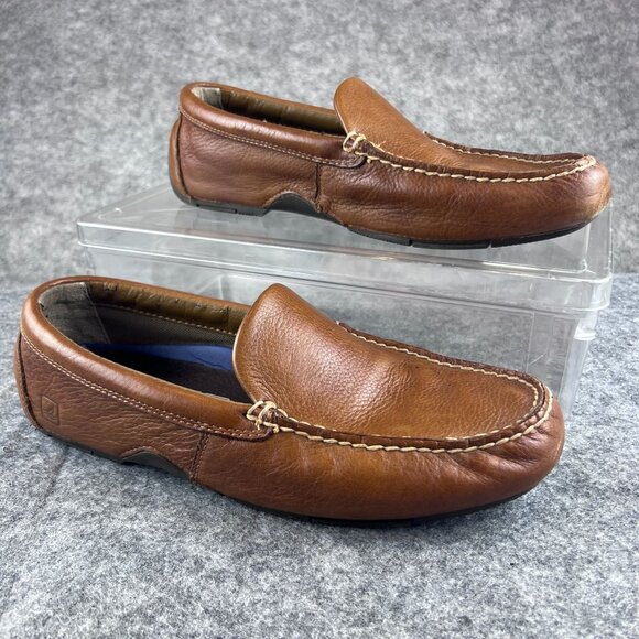 Sperry Mens 10M Brown Boat Driver Leather Slip-On Loafers Moccasin Rubber Sole - Picture 6 of 12
